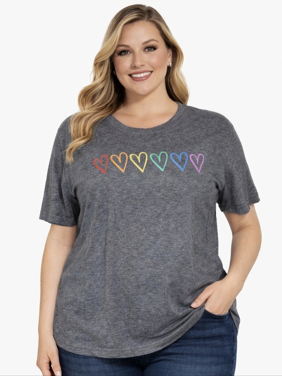 Unbranded Tops - Women's Unbranded Gray Rainbow Heart Short Sleeve Tee M